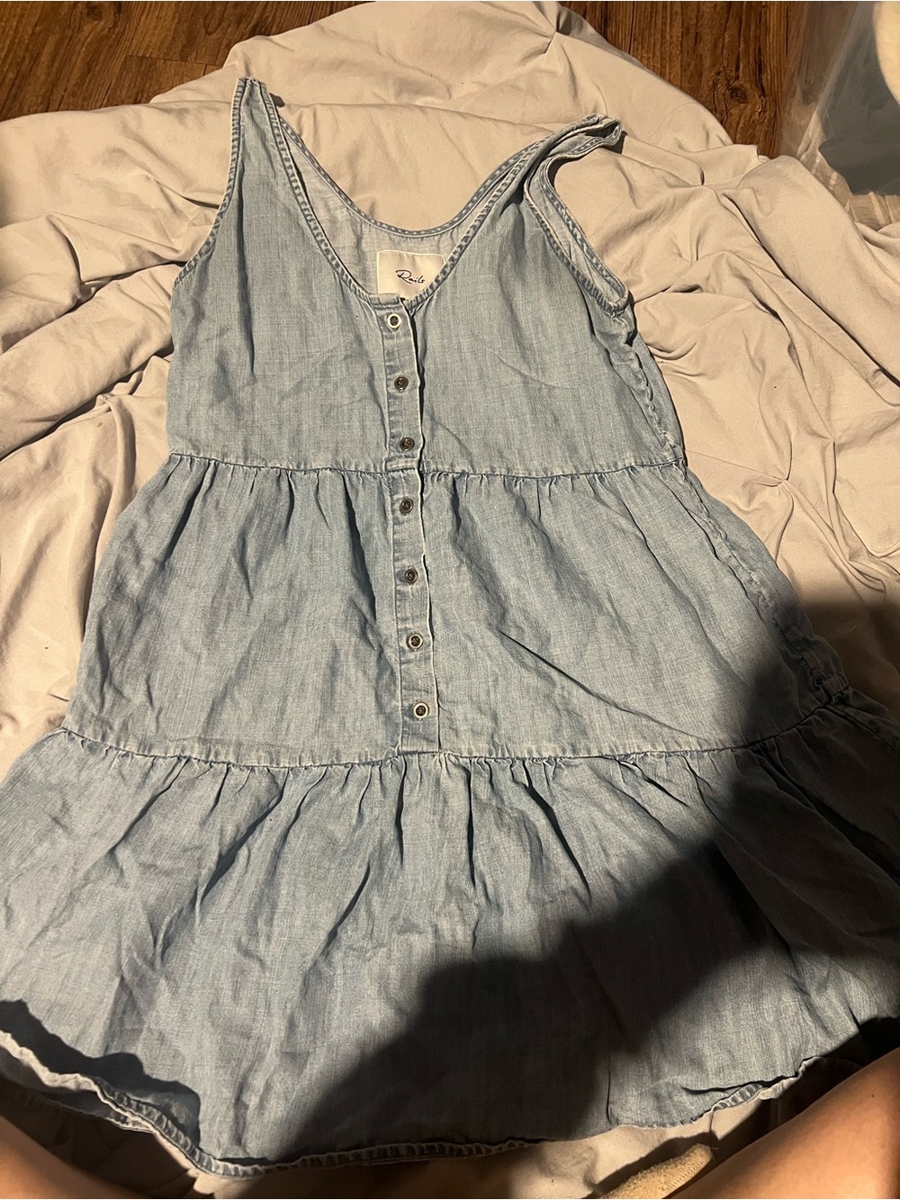 Rails sleeveless, button-front tiered denim sundress